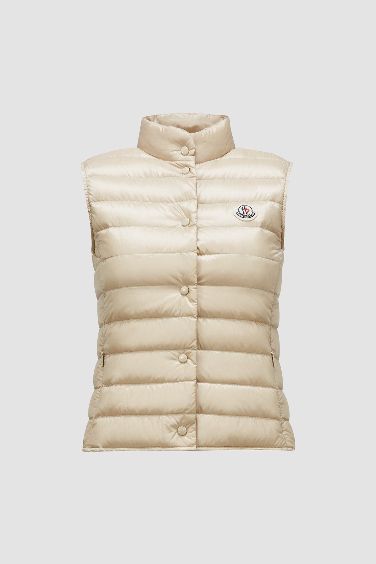 Liane Down Vest – it is characterized by a high neck and a subtle logo patch on the chest – LUX VERSE Luxury Designer Fashion Outlet