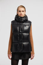 Luzule Down Vest – crafted from nylon laqué Nylon laqué lining Down-filled Detachable hood Zipper – LUX VERSE Luxury Designer Fashion Outlet