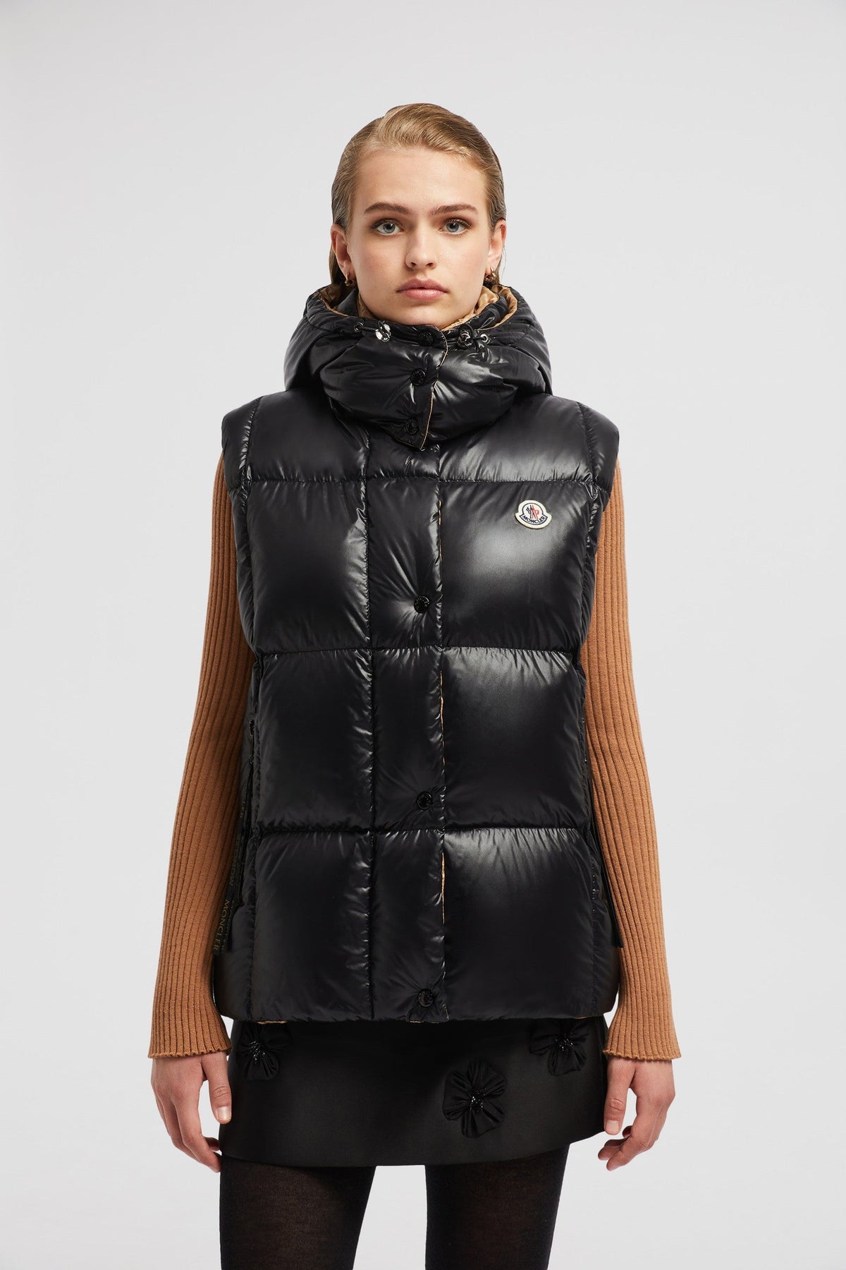 Luzule Down Vest – crafted from nylon laqué Nylon laqué lining Down-filled Detachable hood Zipper – LUX VERSE Luxury Designer Fashion Outlet