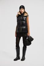 Luzule Down Vest – crafted from nylon laqué Nylon laqué lining Down-filled Detachable hood Zipper – LUX VERSE Luxury Designer Fashion Outlet