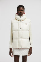 Luzule Down Vest – crafted from nylon laqué Nylon laqué lining Down-filled Detachable hood Zipper – LUX VERSE Luxury Designer Fashion Outlet