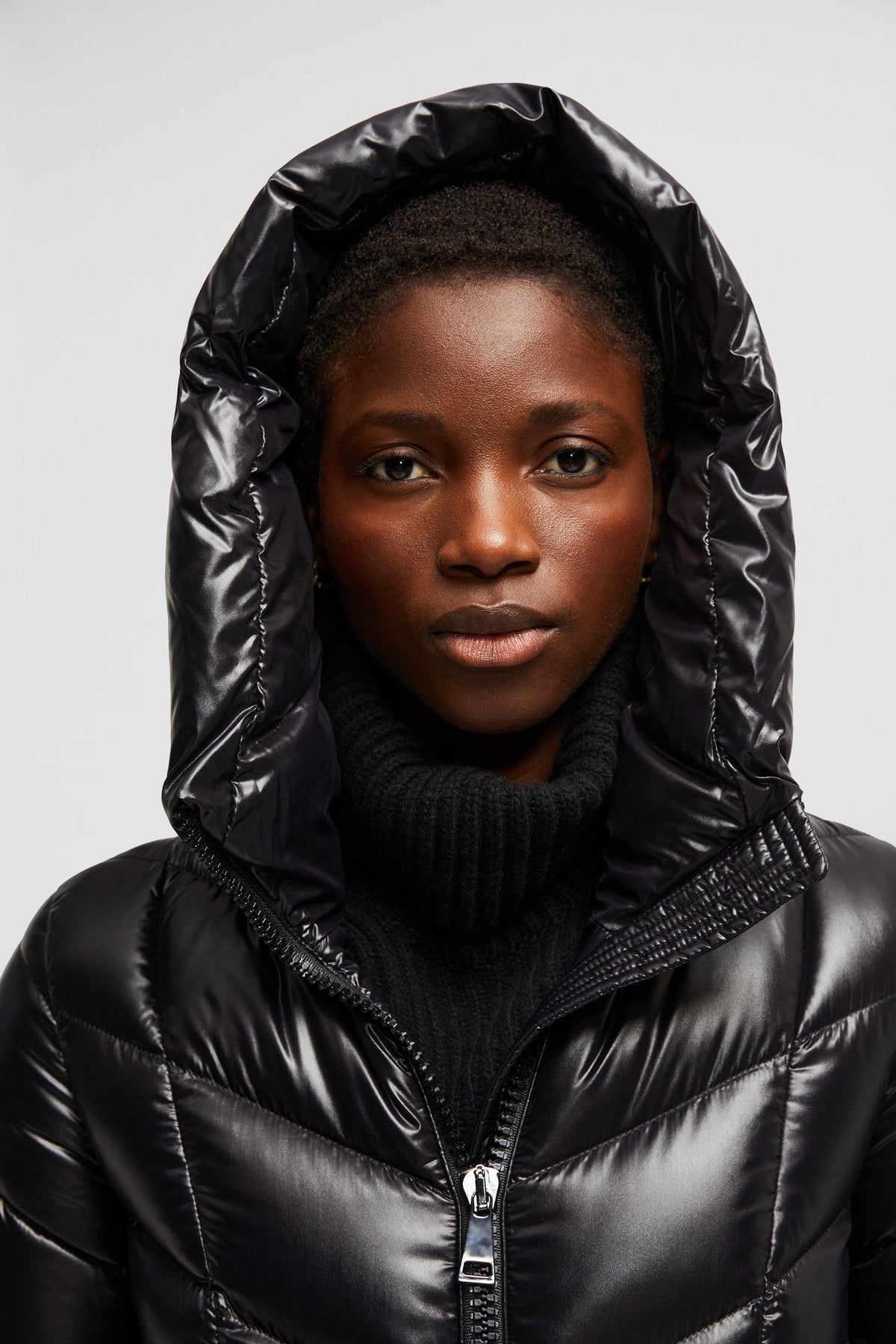Marus Long Down Jacket – crafted from nylon laqué Nylon laqué lining Down-filled Hood Zipper closure Zipped – LUX VERSE Luxury Designer Fashion Outlet