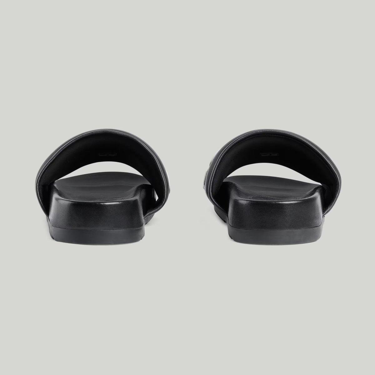 Men's slide sandal – this pair of men's slide sandal is crafted in black leather and defined by – LUX VERSE Luxury Designer Fashion Outlet
