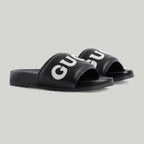 Men's slide sandal – black and white leather Men's script Rubber sole Flat.4"height – LUX VERSE Luxury Designer Fashion Outlet