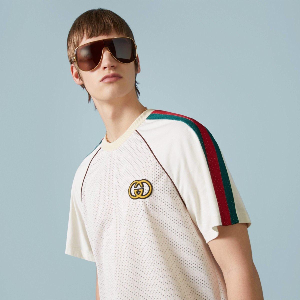 Mesh fabric T-shirt – a sporty play on an emblematic logo, the Interlocking G patch embellishes the design – LUX VERSE Luxury Designer Fashion Outlet