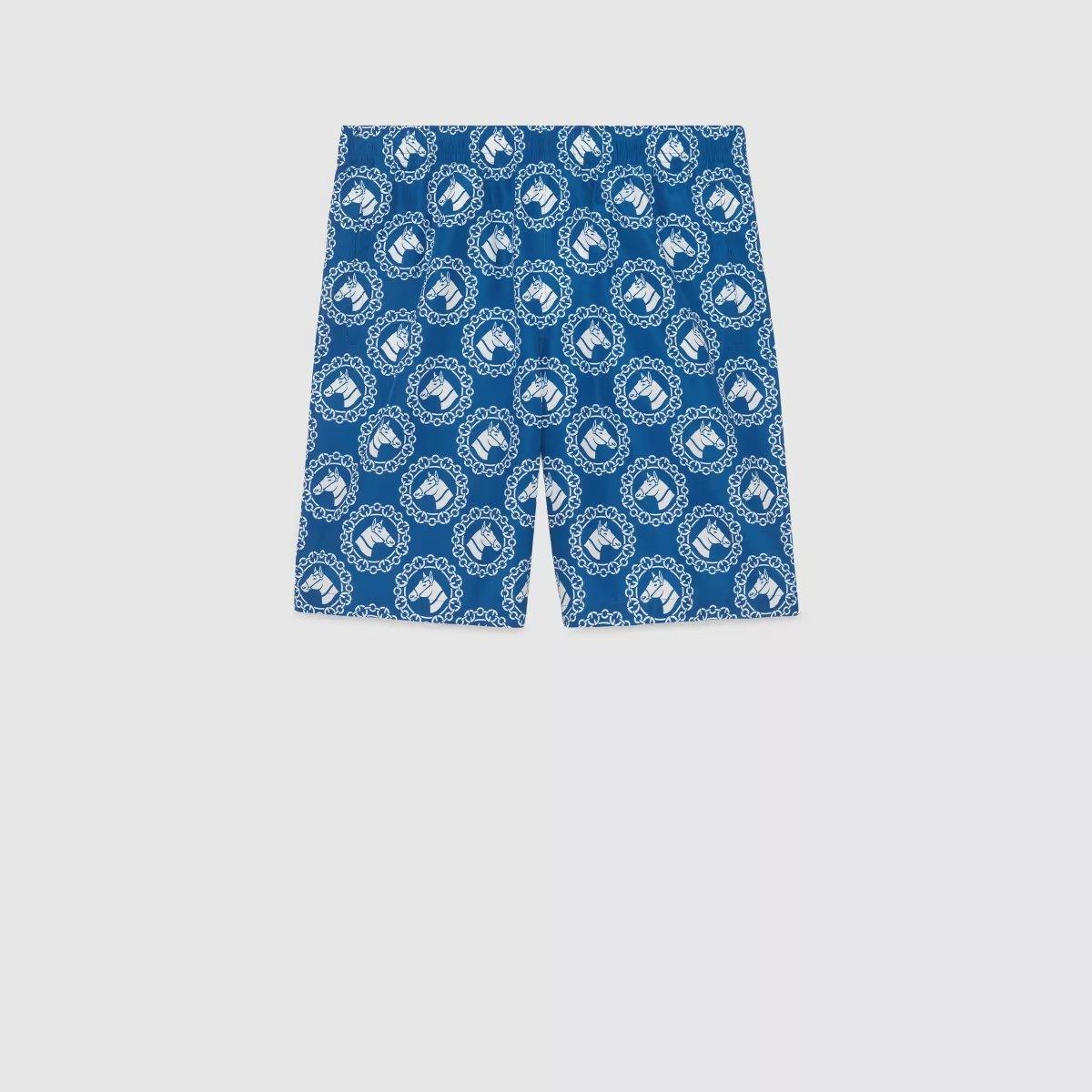 Nylon equestrian print swim shorts – colors, prints, and emblems appear consistently across time-honored silhouettes, – LUX VERSE Luxury Designer Fashion Outlet
