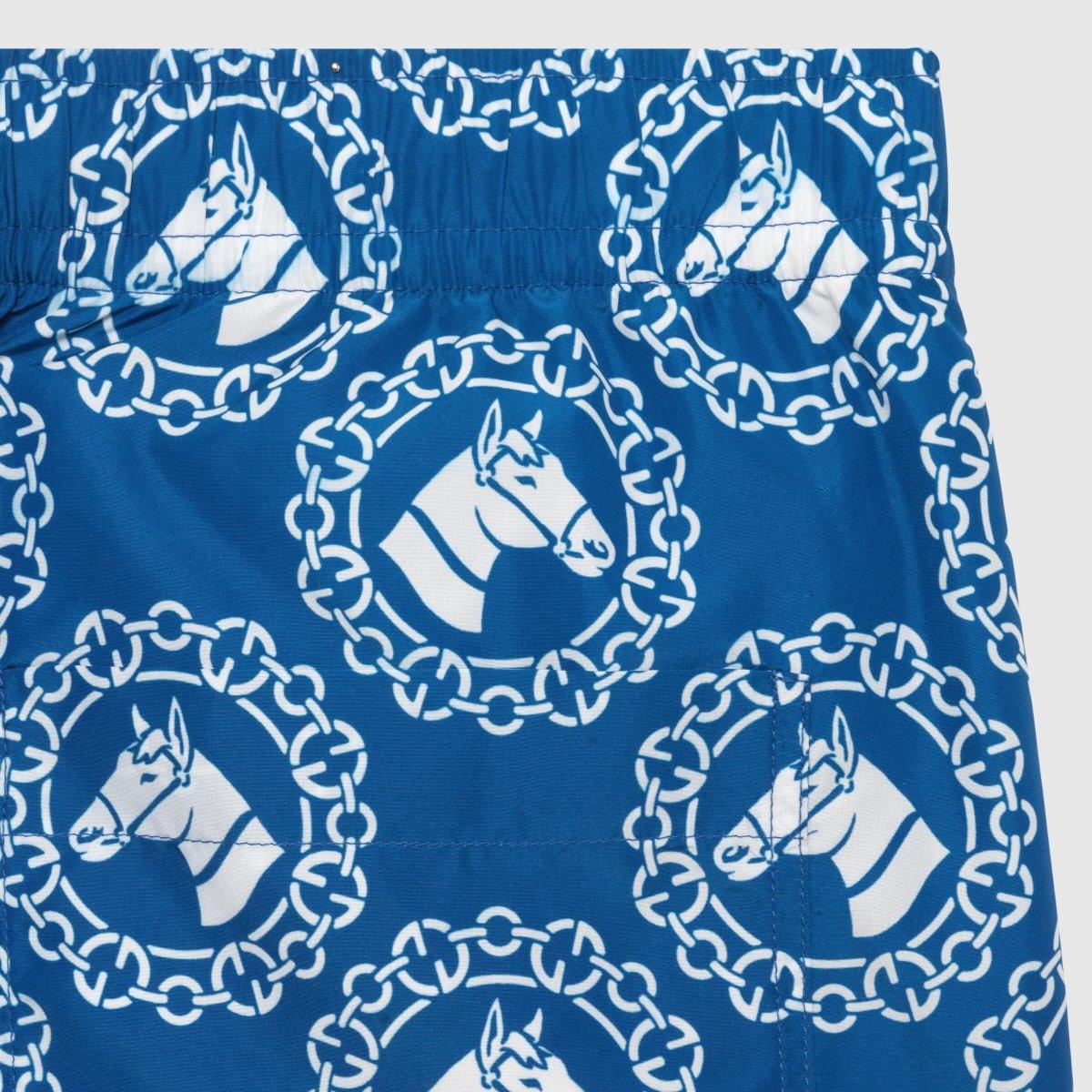 Nylon equestrian print swim shorts – equestrian print blue and ivory nylon Elastic waistband with drawstring Two side – LUX VERSE Luxury Designer Fashion Outlet