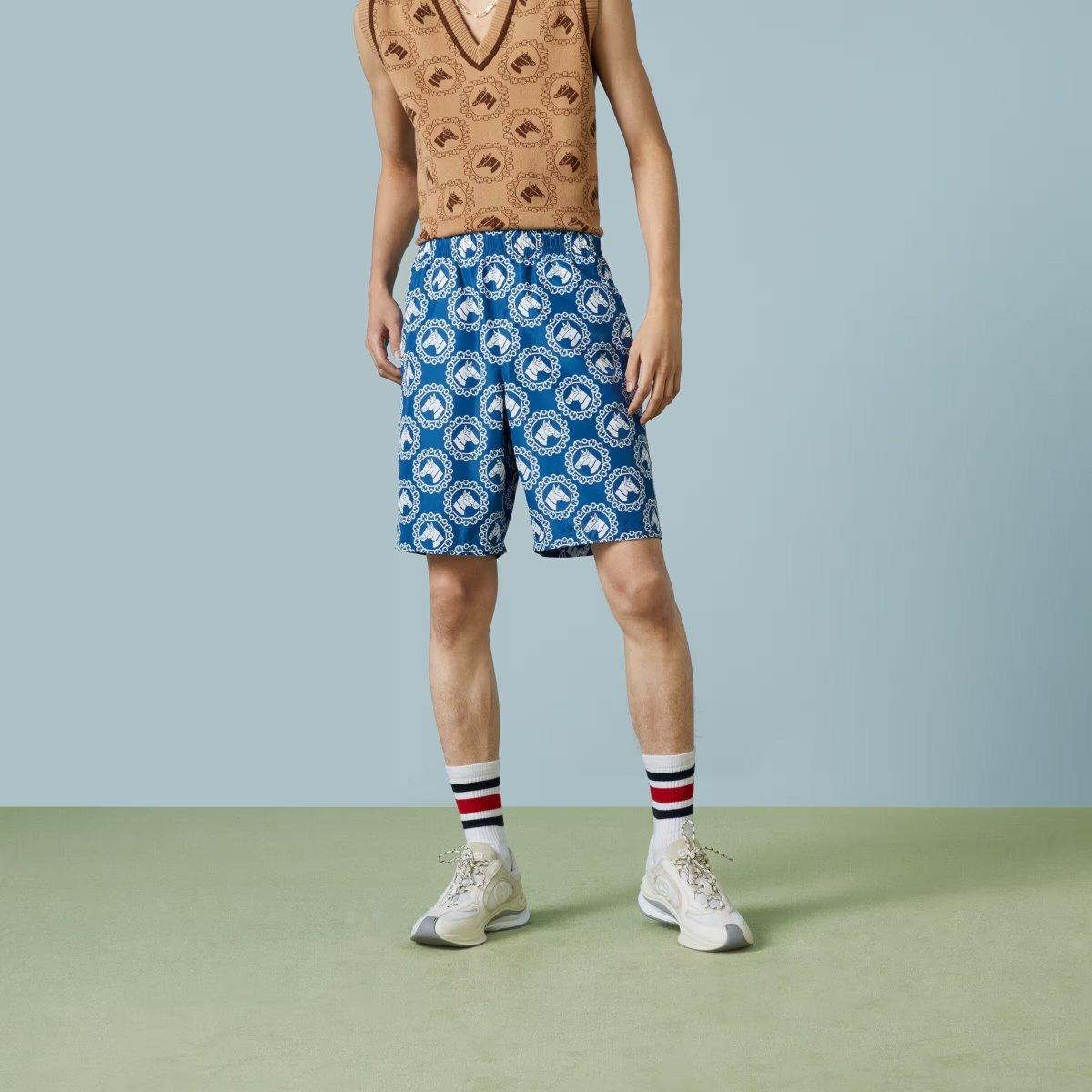 Nylon equestrian print swim shorts – colors, prints, and emblems appear consistently across time-honored silhouettes, – LUX VERSE Luxury Designer Fashion Outlet