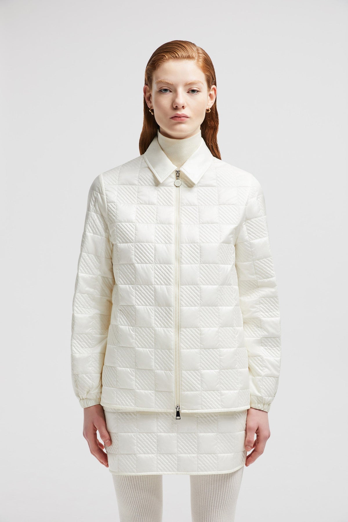 Padded Zip-Up Shirt – crafted from embroidered nylon Down-filled Collar Zipper closure Welt pockets – LUX VERSE Luxury Designer Fashion Outlet