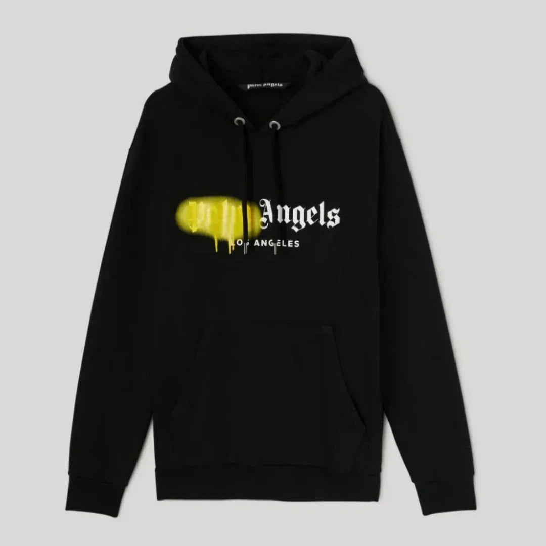 LOS ANGELES SPRAYED HOODIE – lONG SLEEVES HOODED SWEATSHIRT IN BLACK – LUX VERSE Luxury Designer Fashion Outlet