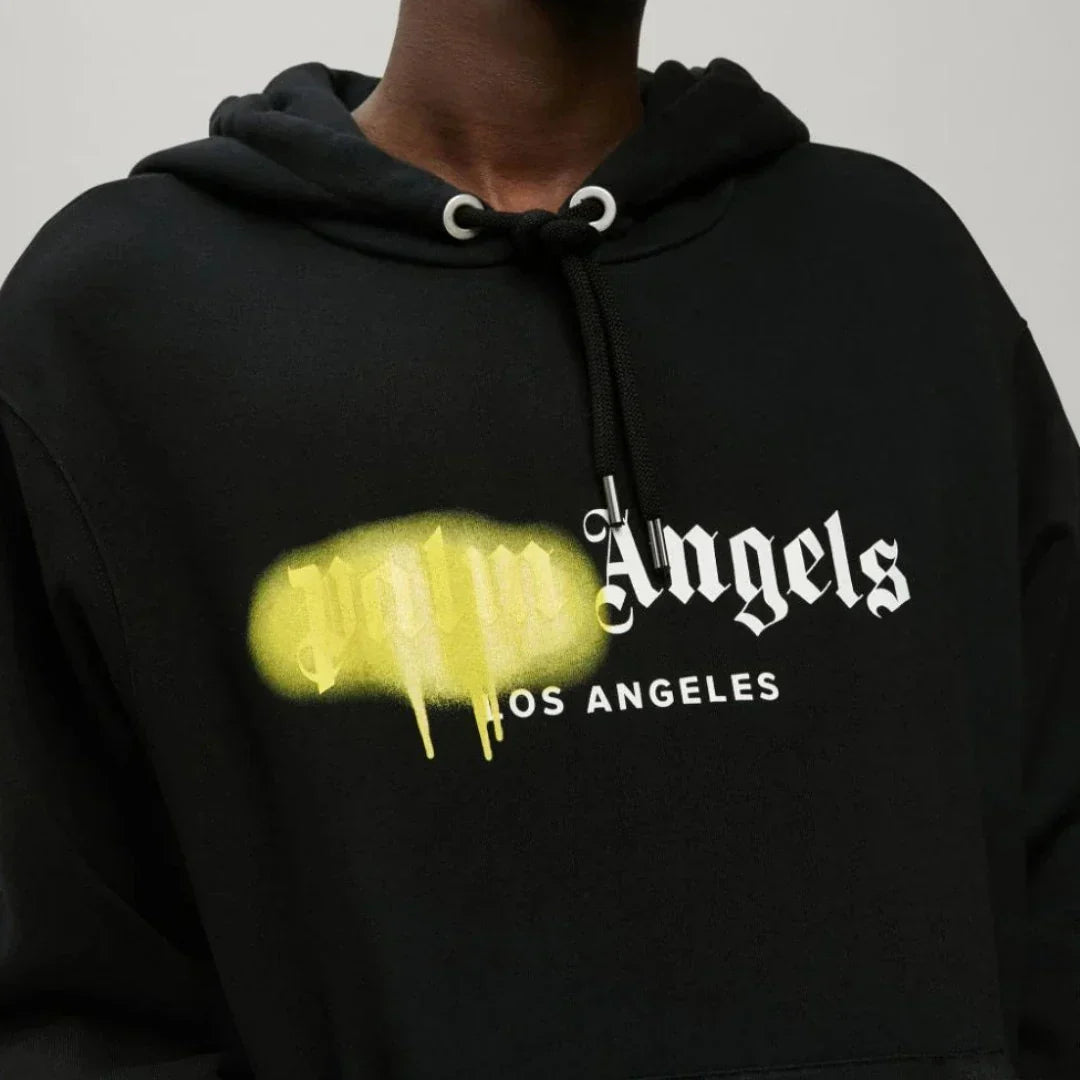 LOS ANGELES SPRAYED HOODIE – lOGO AND"LOS ANGELES"PRINTED IN WHITE AT FRONT – LUX VERSE Luxury Designer Fashion Outlet