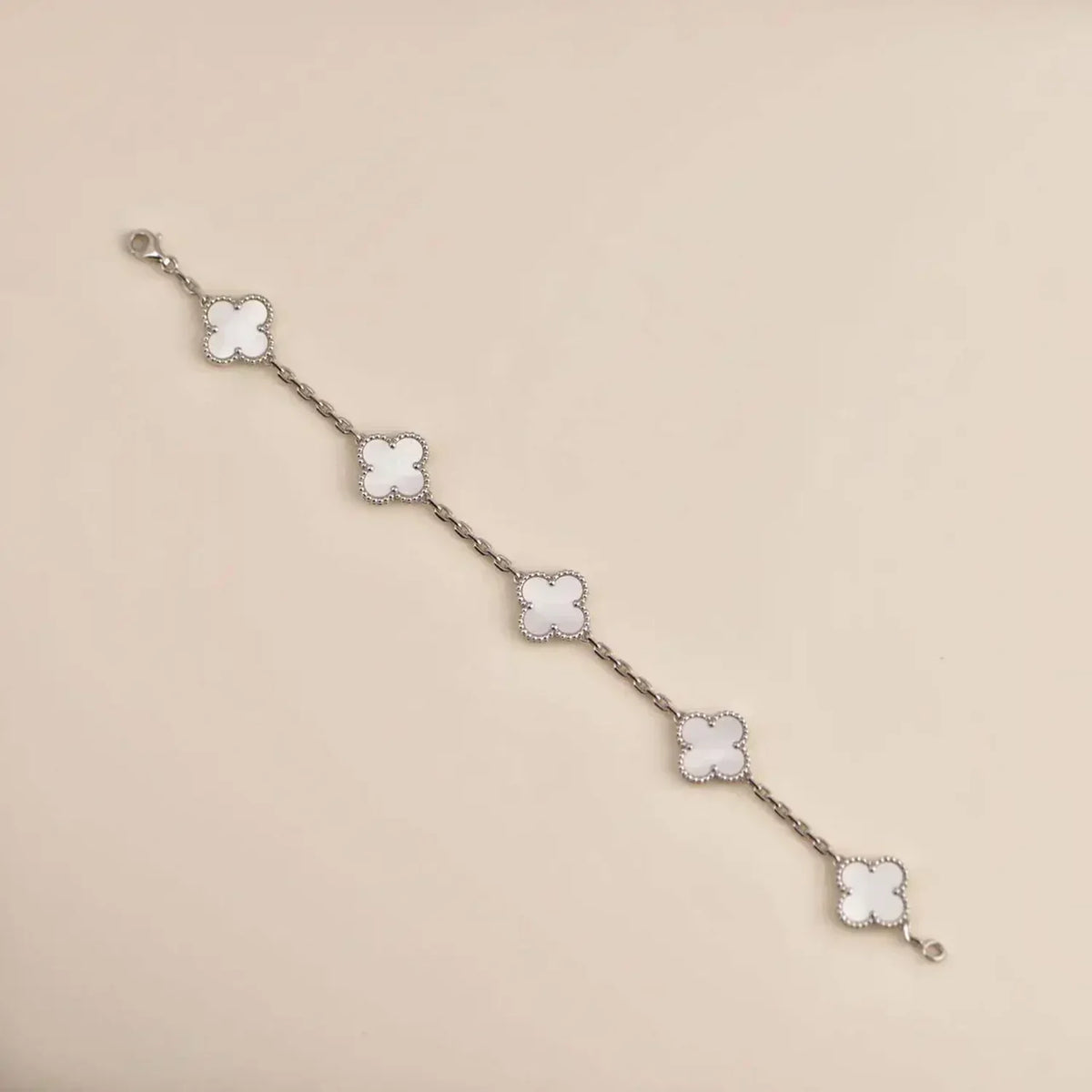 Clover 5 Motif White Fritillary Bracelet Silver – LUX VERSE Luxury Designer Fashion Outlet