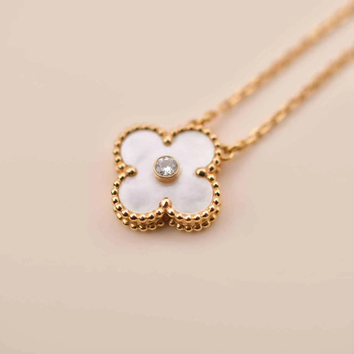 Clover 15mm Diamond White Fritillaria Necklace – LUX VERSE Luxury Designer Fashion Outlet
