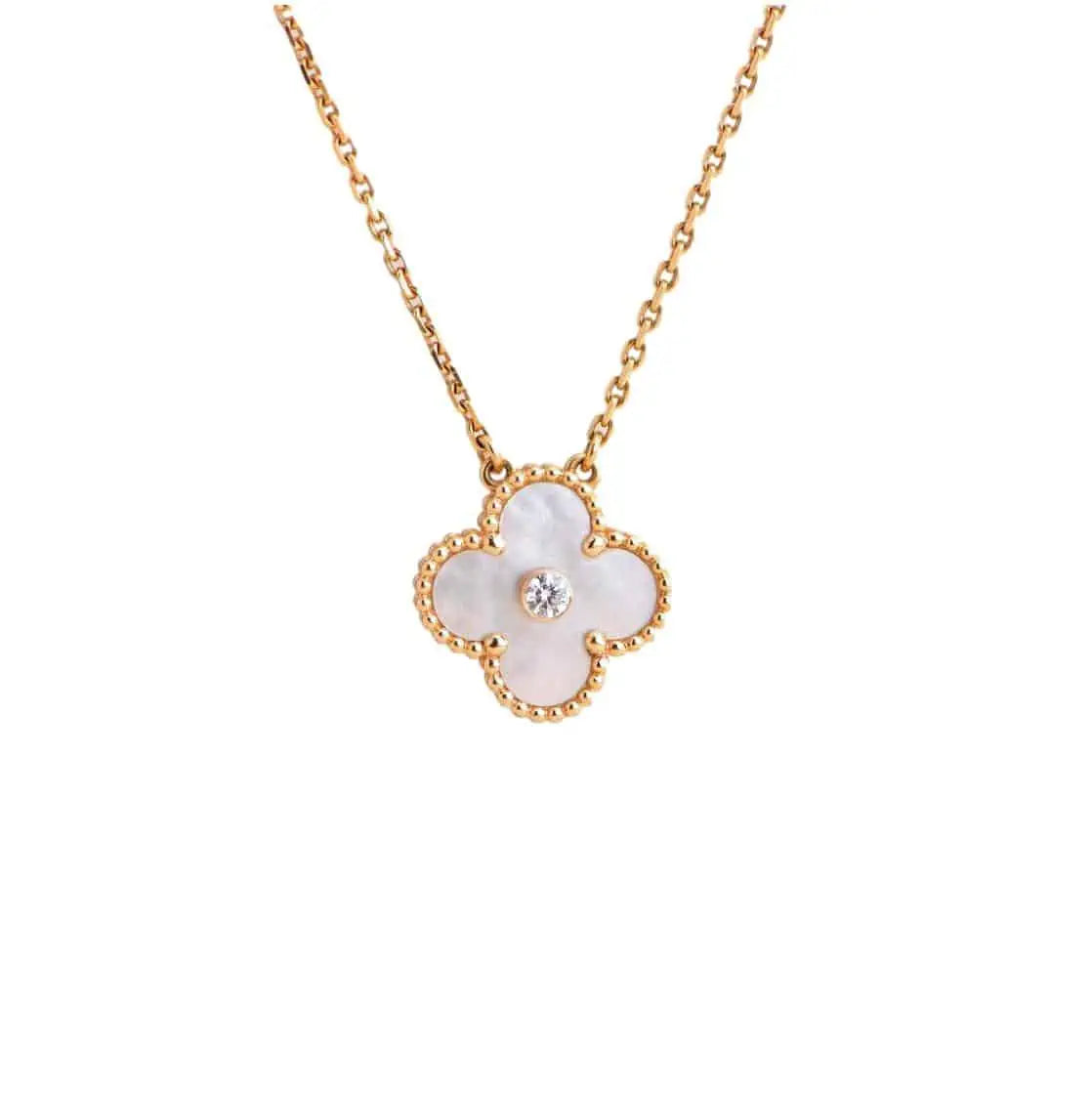 Clover 15mm Diamond White Fritillaria Necklace – LUX VERSE Luxury Designer Fashion Outlet