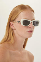 White micro sunglasses with metal temple – sunglasses for women include a wide range of silhouettes and colors – LUX VERSE Luxury Designer Fashion Outlet