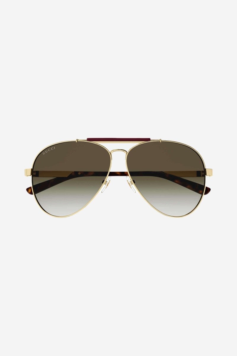 PRE ORDER Avail. 12th August - pilot brown sunglasses featuring double bridge – gG Interlocking logo and enameld stripes recalling the web on both temples – LUX VERSE Luxury Designer Fashion Outlet