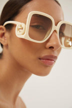 PRE ORDER Avail. August 23 - GG1326 ivory butterfly shape sunglasses – maxi GG Interlocking Logo integrated in both temples – LUX VERSE Luxury Designer Fashion Outlet