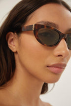 Almond havana sunglasses – a FULL ACETATE NARROW FEMININE SHAPE THAT RECALLS THE ICONIC CAT-EYE IN A COOLER – LUX VERSE Luxury Designer Fashion Outlet