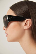 Bold black wrap around sunglasses – a new bold unisex rectangular shape – LUX VERSE Luxury Designer Fashion Outlet