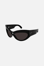Bold black wrap around sunglasses – the style is enriched by the ionic logo and laser engraved on both – LUX VERSE Luxury Designer Fashion Outlet