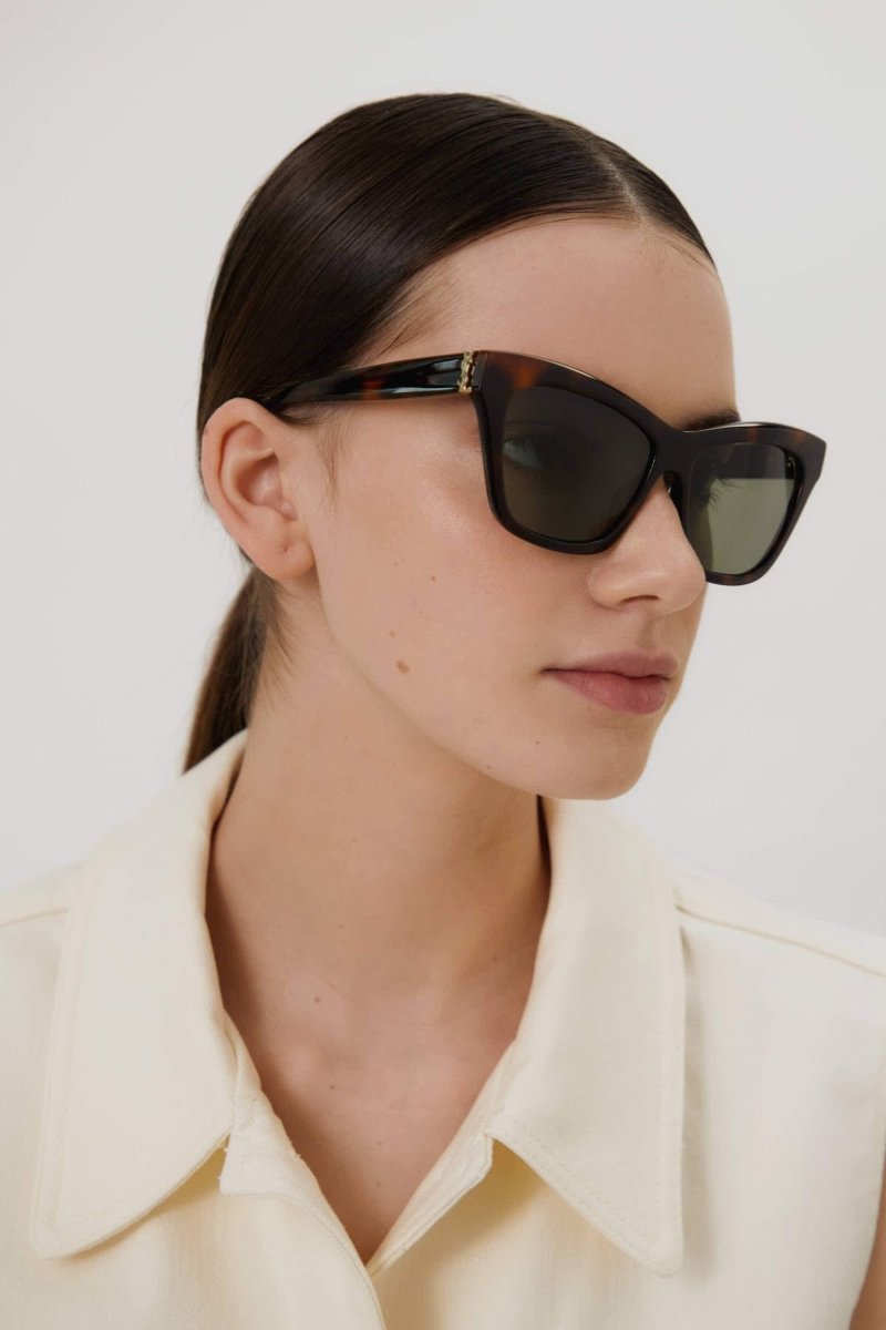 Cat-eye havana sunglasses featuring YSL logo – positioned oon the hinge of the temples – LUX VERSE Luxury Designer Fashion Outlet