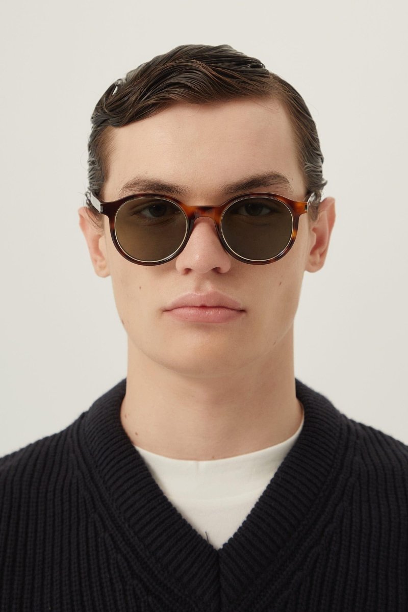 Classic havana round sunglasses – a small classic round shape distinguished by iconic corner angle – LUX VERSE Luxury Designer Fashion Outlet