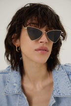 Gold cat-eye sunglasses – featuring playful feminine shape with grey lenses and gold front – LUX VERSE Luxury Designer Fashion Outlet