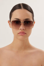 Gold squared metal sunglasses – a MODERN HALF RIM SQUARED FEMININE SHAPE – LUX VERSE Luxury Designer Fashion Outlet