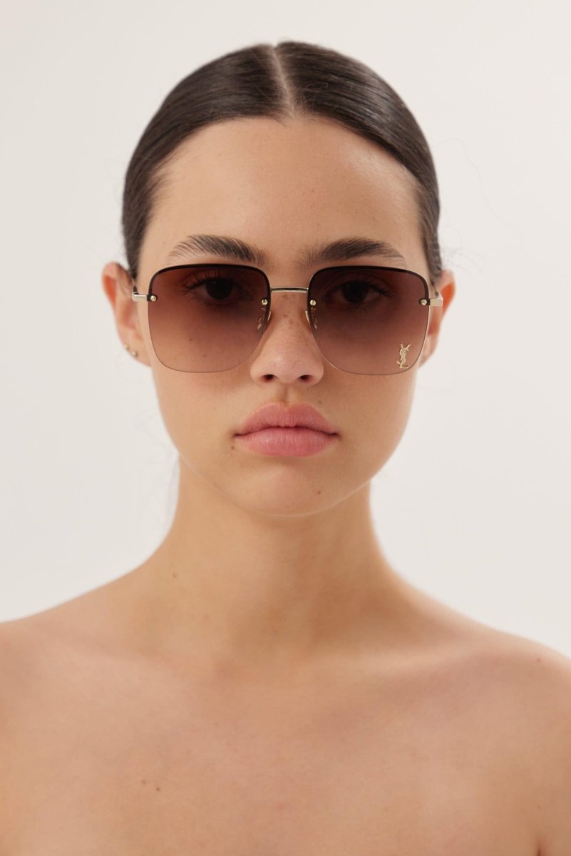 Gold squared metal sunglasses – a MODERN HALF RIM SQUARED FEMININE SHAPE – LUX VERSE Luxury Designer Fashion Outlet