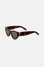Havana almond shape featuring bold YSL logo – tHE MYTHIC YSL SIGNATURE IS INTEGRATED AS AN HINGE DETAIL AND MADE HIGHLY VISIBLE ON – LUX VERSE Luxury Designer Fashion Outlet