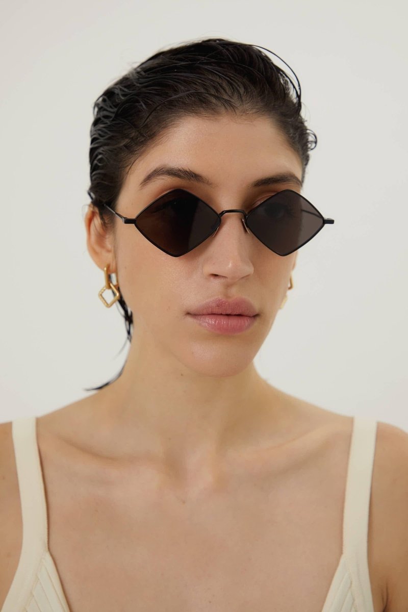 Metal rombo shape sunglasses – slim metal sunglasses featuring playful feminine shape – LUX VERSE Luxury Designer Fashion Outlet