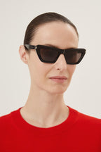 Narrow black cat eye sunglasses – tHE TEMPLES ARE ENRICHED WITH THE LASERED LOGO – LUX VERSE Luxury Designer Fashion Outlet