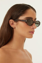 Oval micro havana sunglasses – nARROW GRAPHIC FRAMES WHICH TAKE INSPIRATION FROM ANTHONY VACCARELLO’S – LUX VERSE Luxury Designer Fashion Outlet