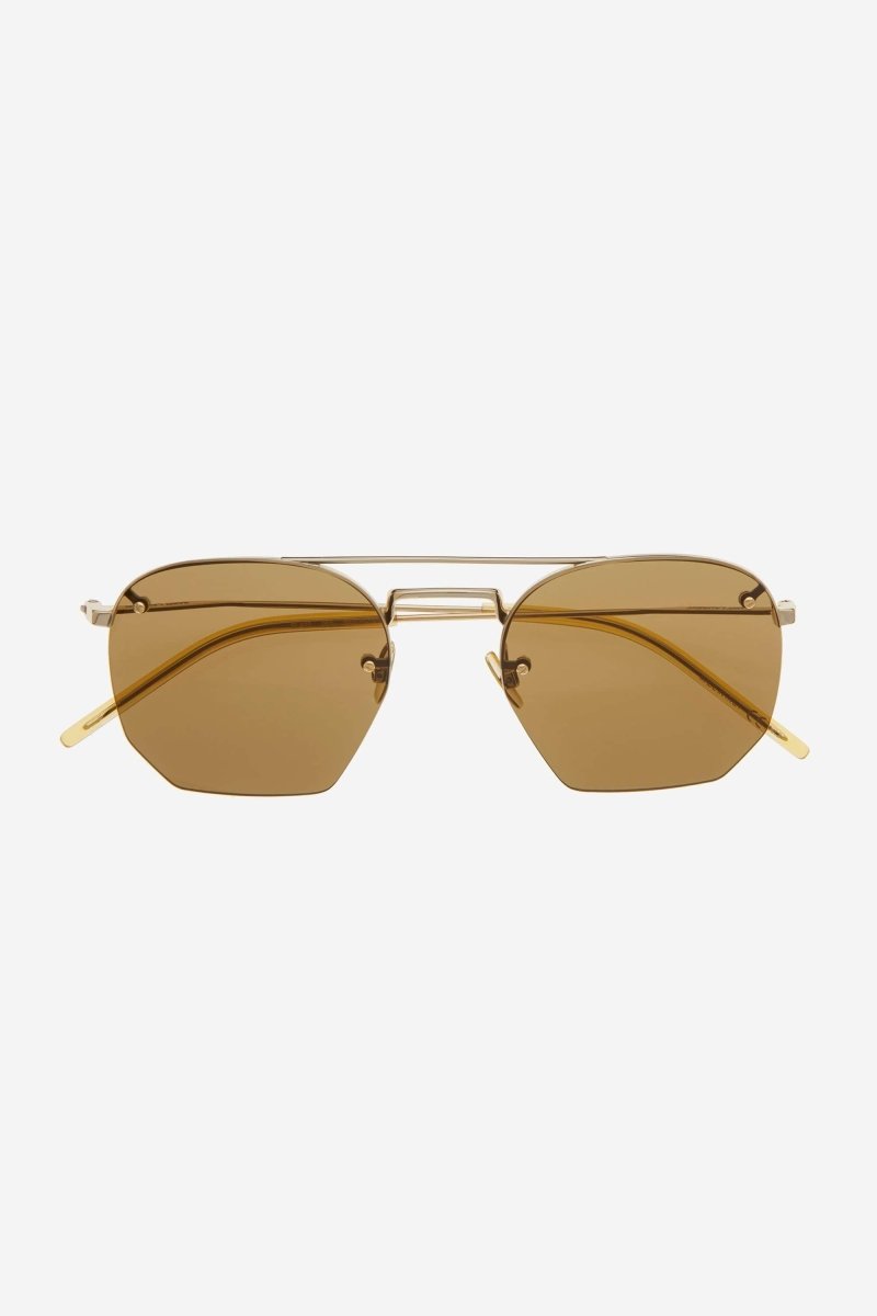 Rimless metal sytle gold brown sunglasses – rimless metal style with peculiar lens shape featured in SS21 men – LUX VERSE Luxury Designer Fashion Outlet