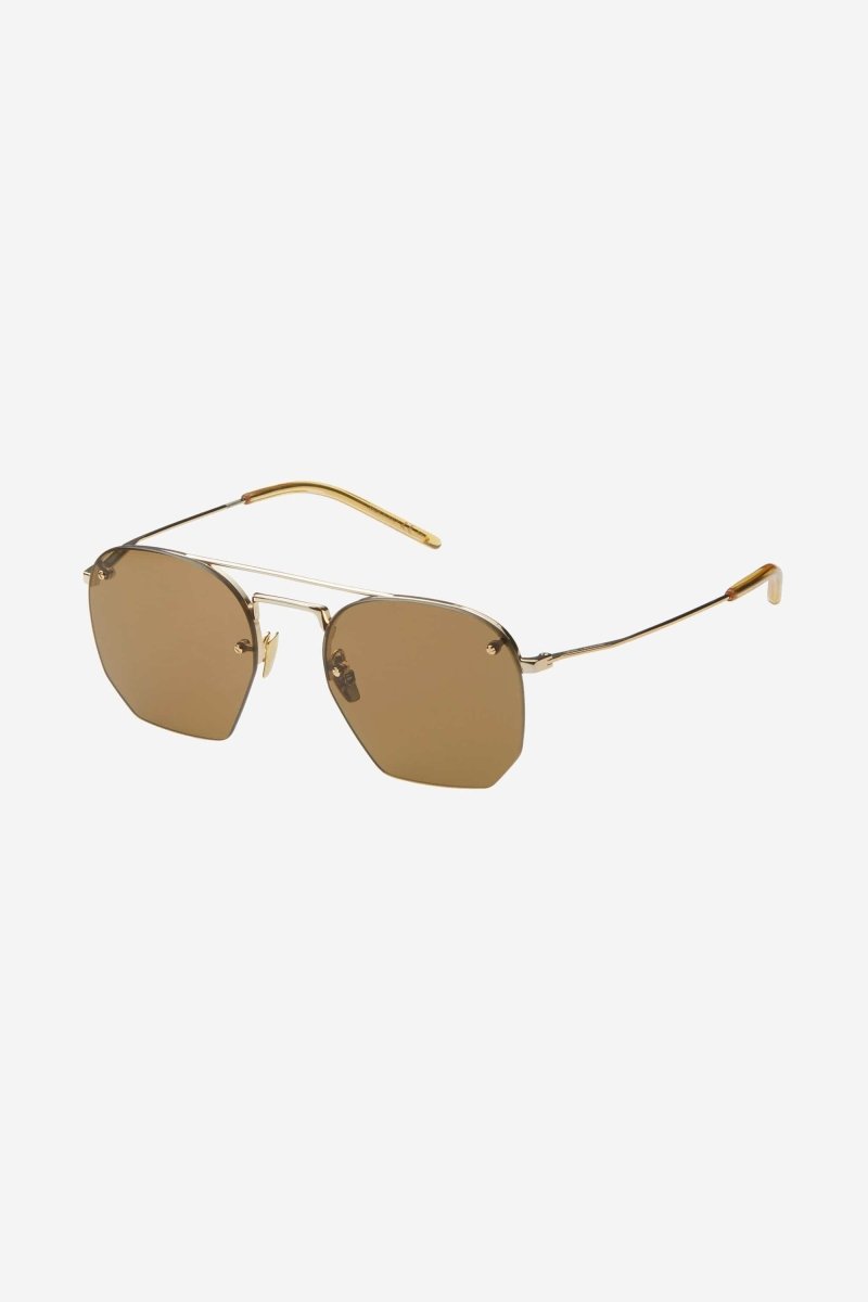 Rimless metal sytle gold brown sunglasses – the Logo is lasered in meta temple – LUX VERSE Luxury Designer Fashion Outlet