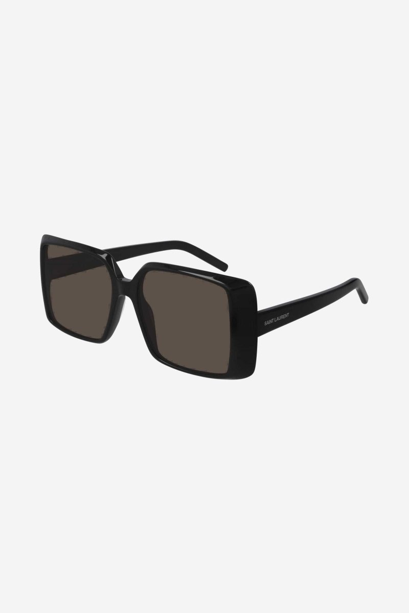Squared 70s inspired black acetate sunglasses – the temples are enriched by the lasered logo – LUX VERSE Luxury Designer Fashion Outlet