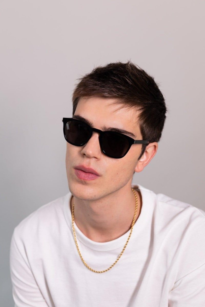 UNISEX black sunglasses – the logo is laser engraved on both temples – LUX VERSE Luxury Designer Fashion Outlet