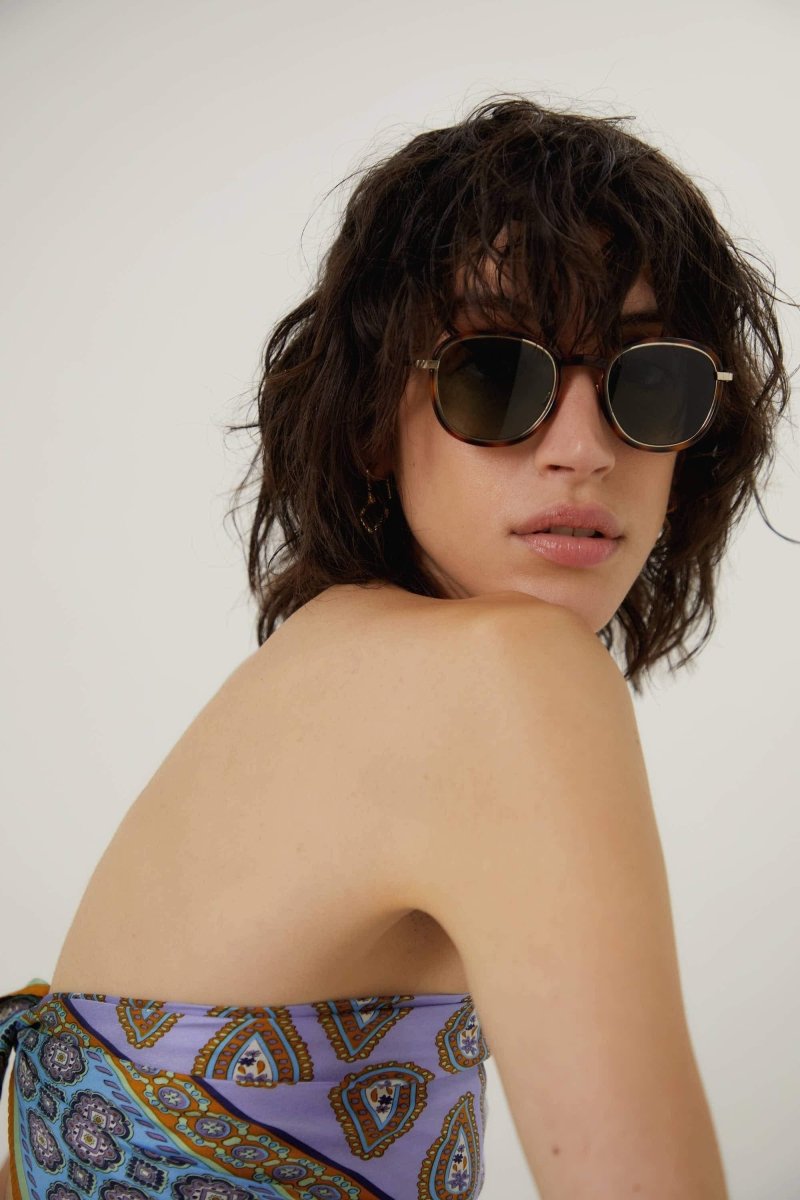UNISEX combined panthos gold havana sunglasses – the logo is laser engraved on both temples – LUX VERSE Luxury Designer Fashion Outlet