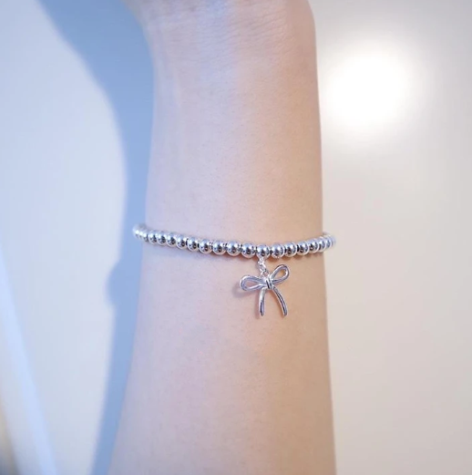 STERLING SILVER BOW BEAD BRACELET - LUX VERSE - Luxury designer fashion outlet