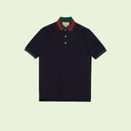 Stretch cotton piquet polo – defined by the contrast stripes on the collar and the Double G symbol, this navy – LUX VERSE Luxury Designer Fashion Outlet
