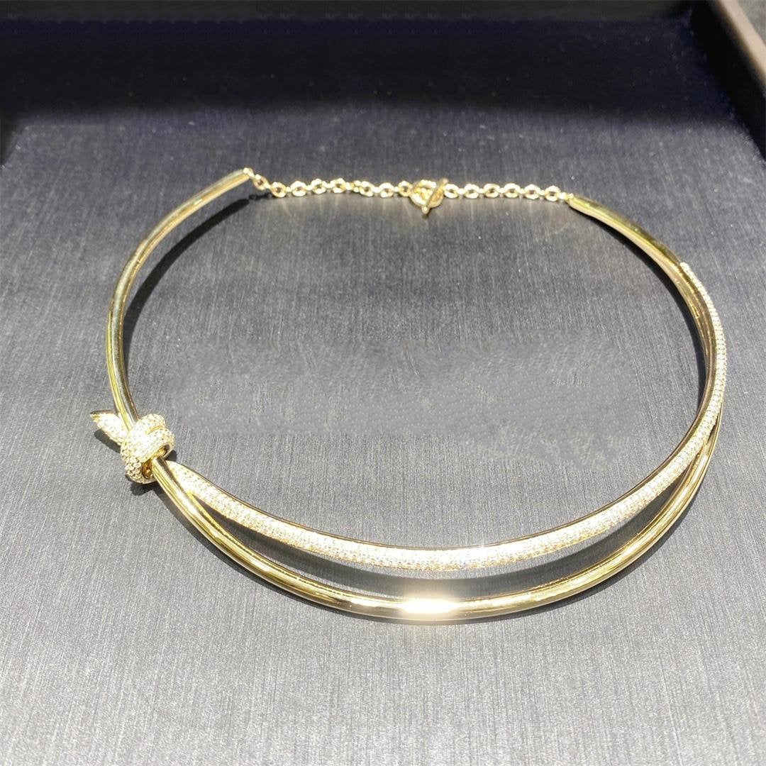 Knot Double Row Necklace in Yellow Gold with Diamonds – LUX VERSE Luxury Designer Fashion Outlet