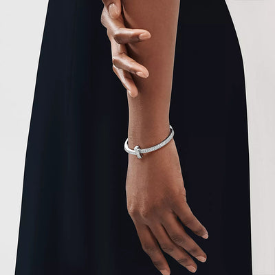 WIDE DIAMONDS HINGED BANGLE SILVER - LUX VERSE - Luxury designer fashion outlet
