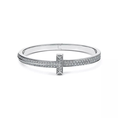 WIDE DIAMONDS HINGED BANGLE SILVER - LUX VERSE - Luxury designer fashion outlet