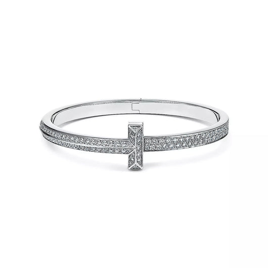 WIDE DIAMONDS HINGED BANGLE SILVER - LUX VERSE - Luxury designer fashion outlet