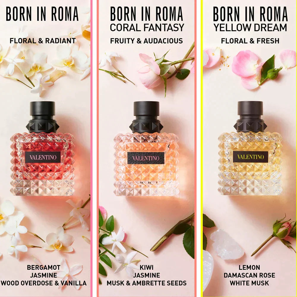 Valentino Donna Born In Roma Coral Fantasy 3.4 oz EDP for women – fragrance Family: Floral & Fruity Top Notes: Gold Kiwi, Bright Orange Middle Notes: – LUX VERSE Luxury Designer Fashion Outlet
