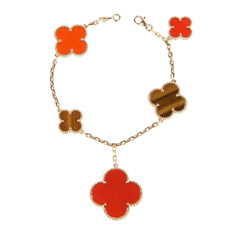 Magic Clover 5 Motifs Carnelian Tiger Eye Bracelet – LUX VERSE Luxury Designer Fashion Outlet