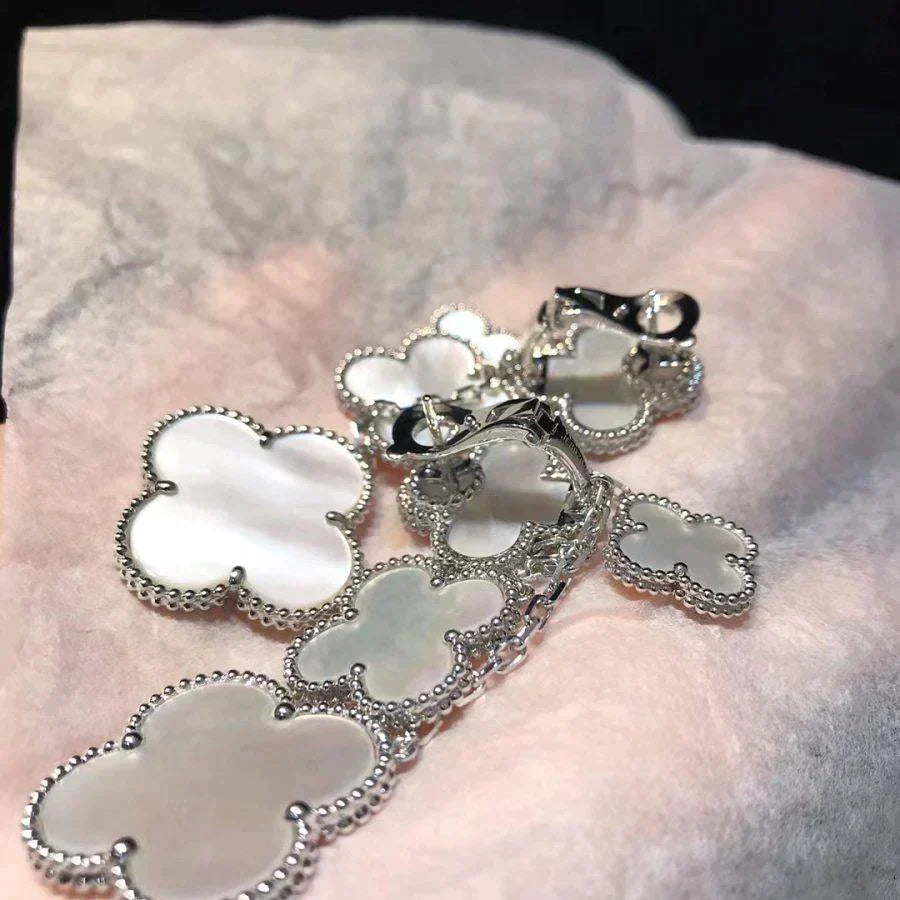 Clover  4 Motifs White Mop Earrings  Silver – LUX VERSE Luxury Designer Fashion Outlet