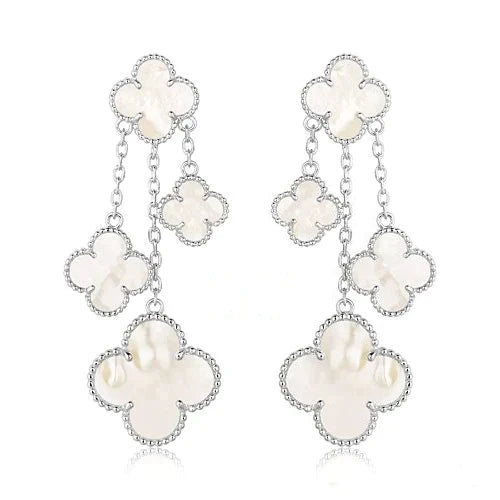 Clover  4 Motifs White Mop Earrings  Silver – LUX VERSE Luxury Designer Fashion Outlet