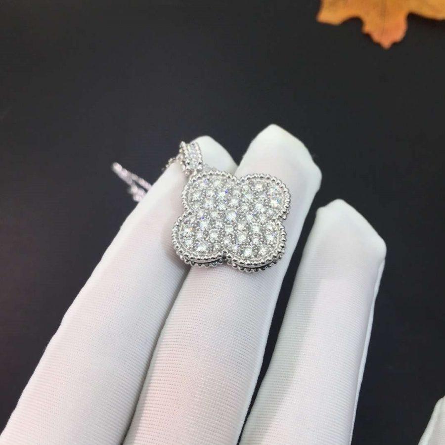 Clover Large 25mm Full Diamond  Necklace  Silver – LUX VERSE Luxury Designer Fashion Outlet
