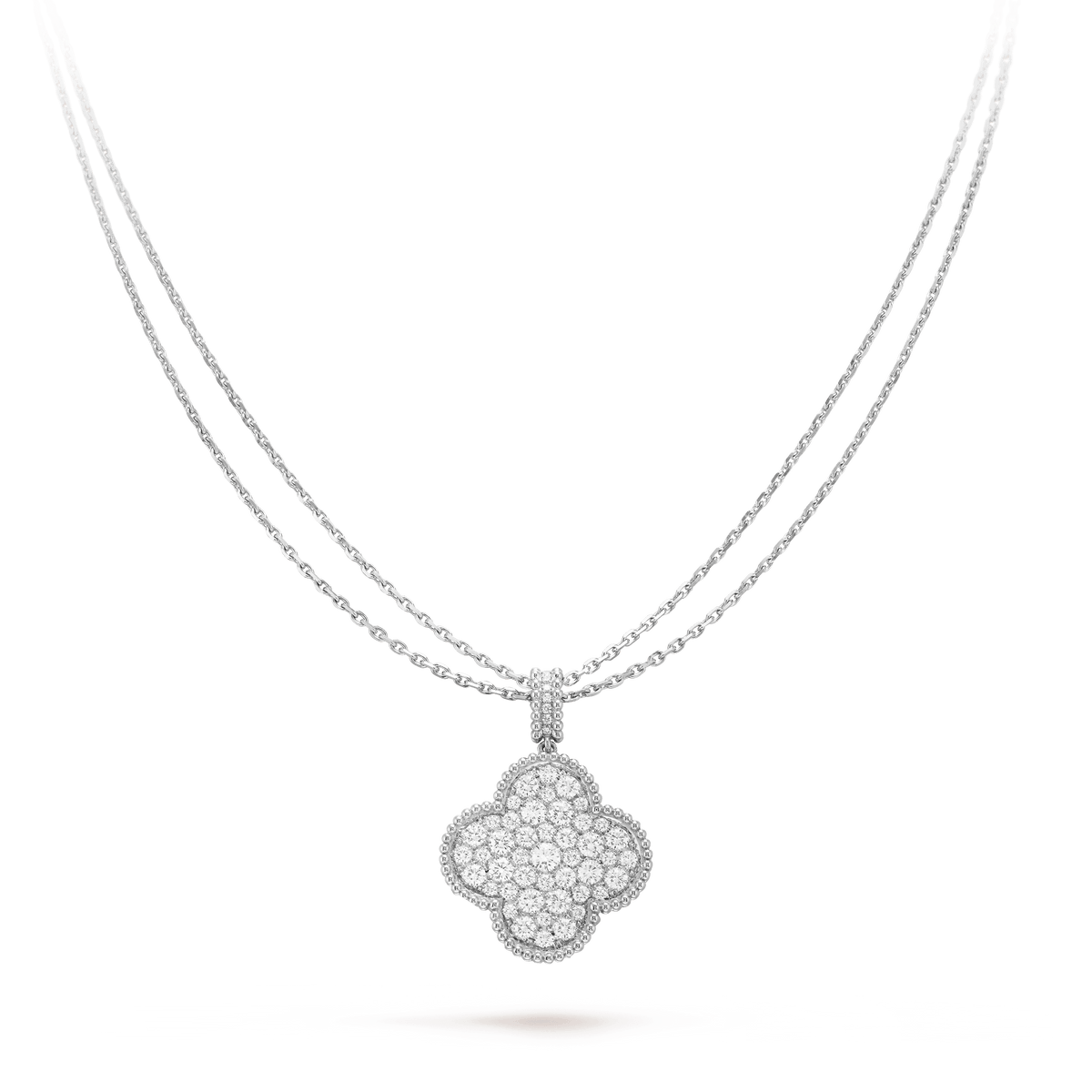 Clover Large 25mm Full Diamond  Necklace  Silver – LUX VERSE Luxury Designer Fashion Outlet